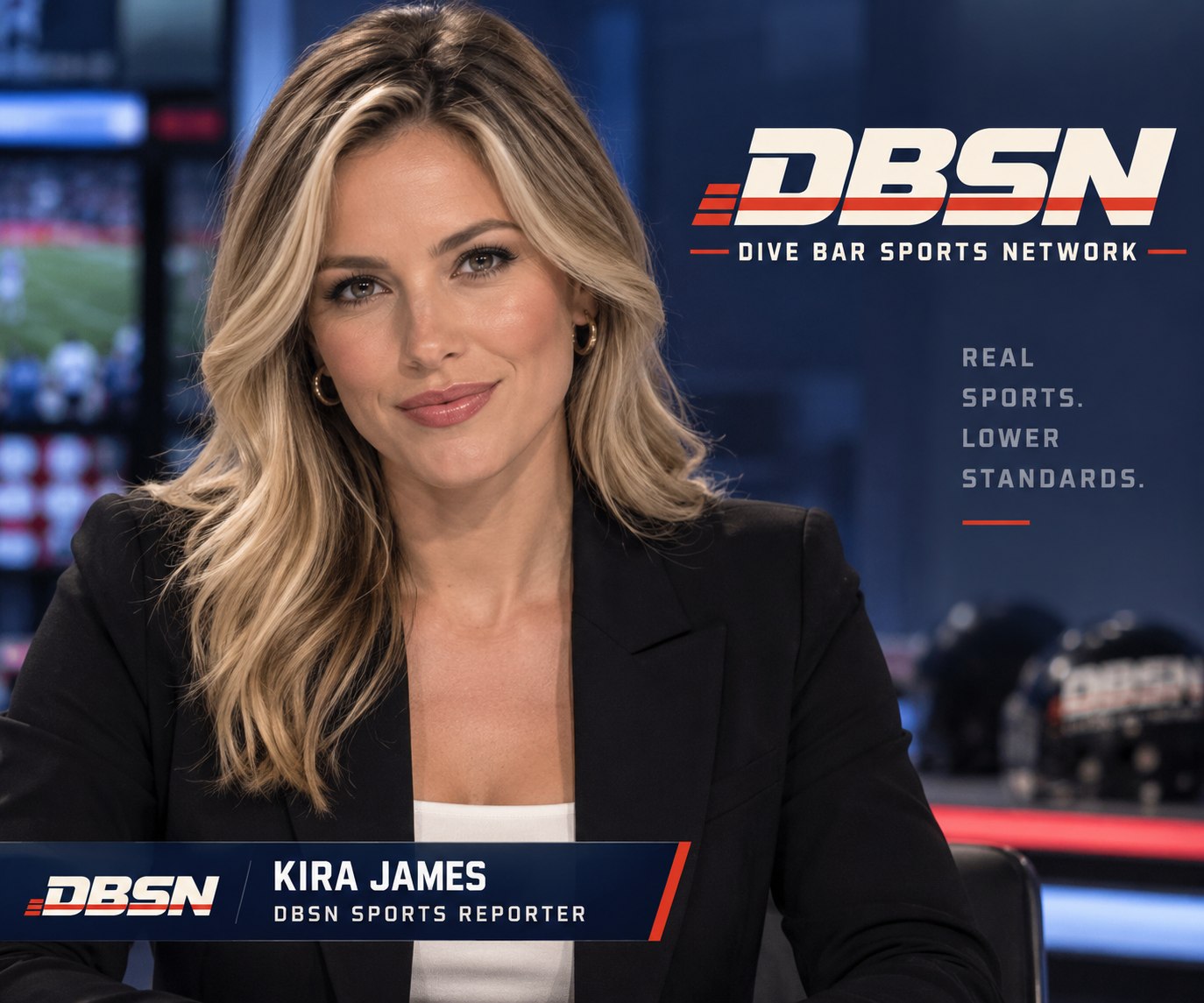 Sports-broadcast character artwork created for the league’s fictional coverage.