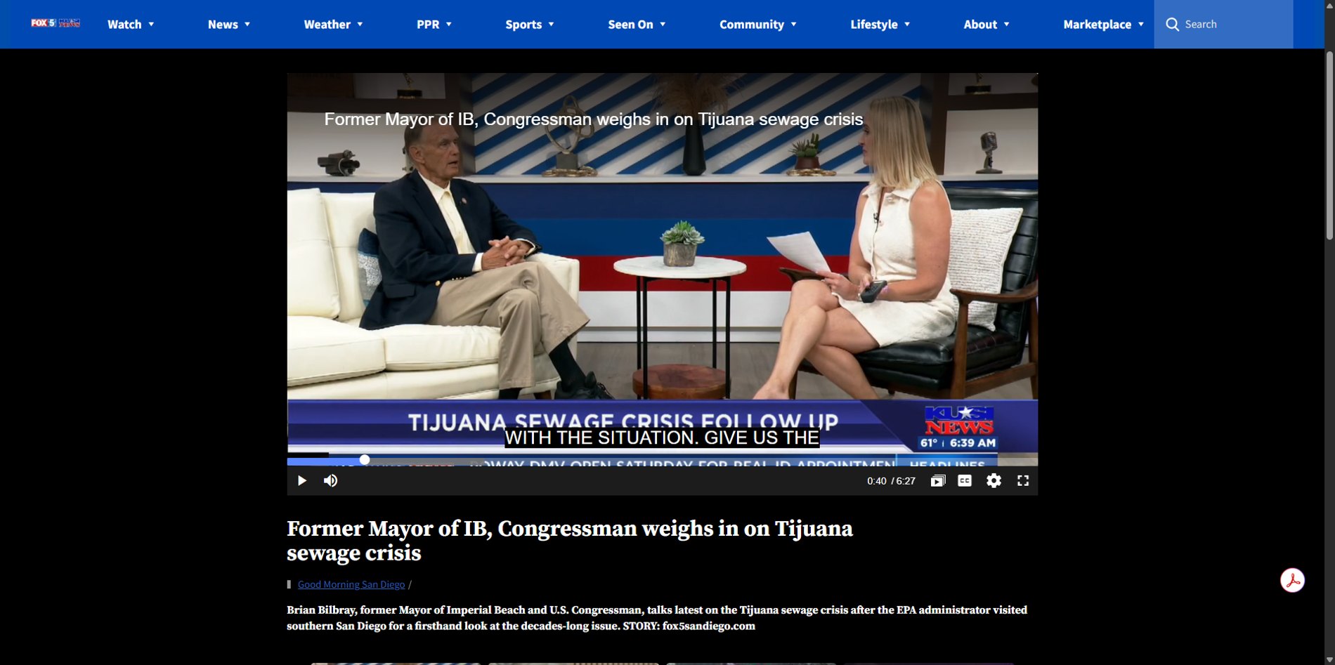 Additional television interview screenshot concerning the Tijuana sewage crisis.