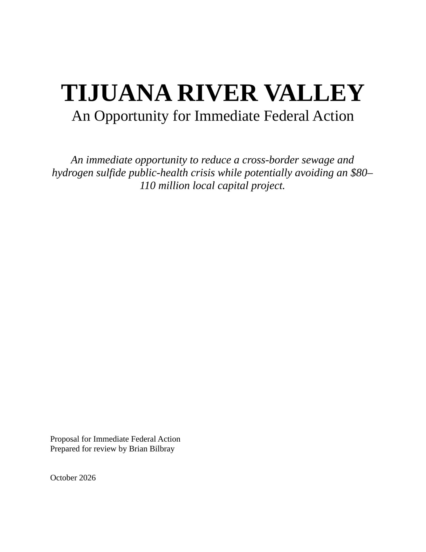 Cover of the accompanying proposal for immediate federal action.
